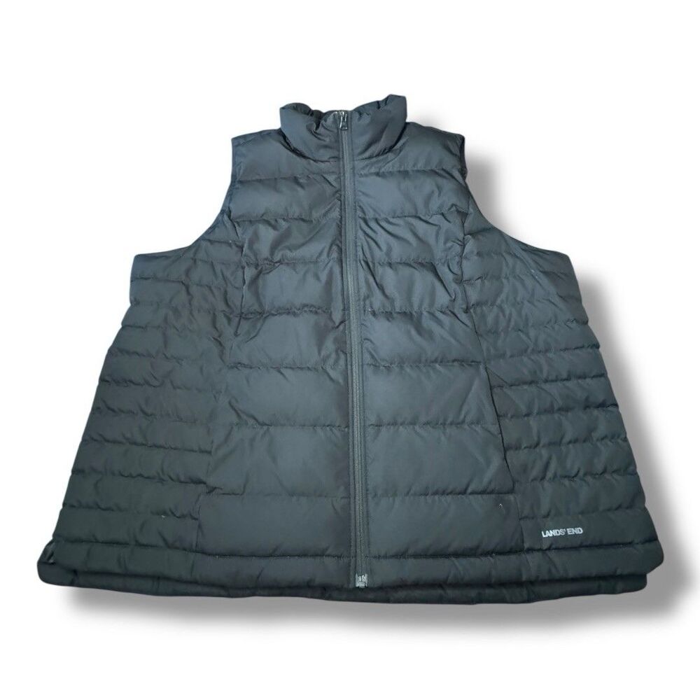 Lands End Black Down Filled Insulated Winter Vest Zip Women’s Size 2X 20W-22W